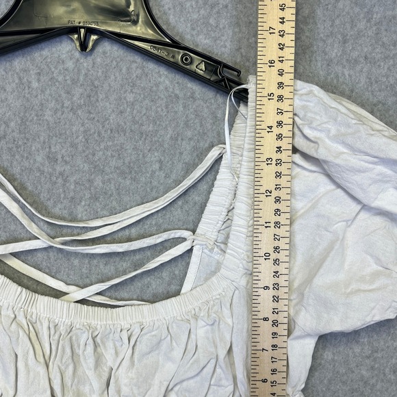 Idem Ditto Crop Top Women's L White Puff‎ Sleeve Square Neck Tie Back Boho Y2K - Picture 8 of 8